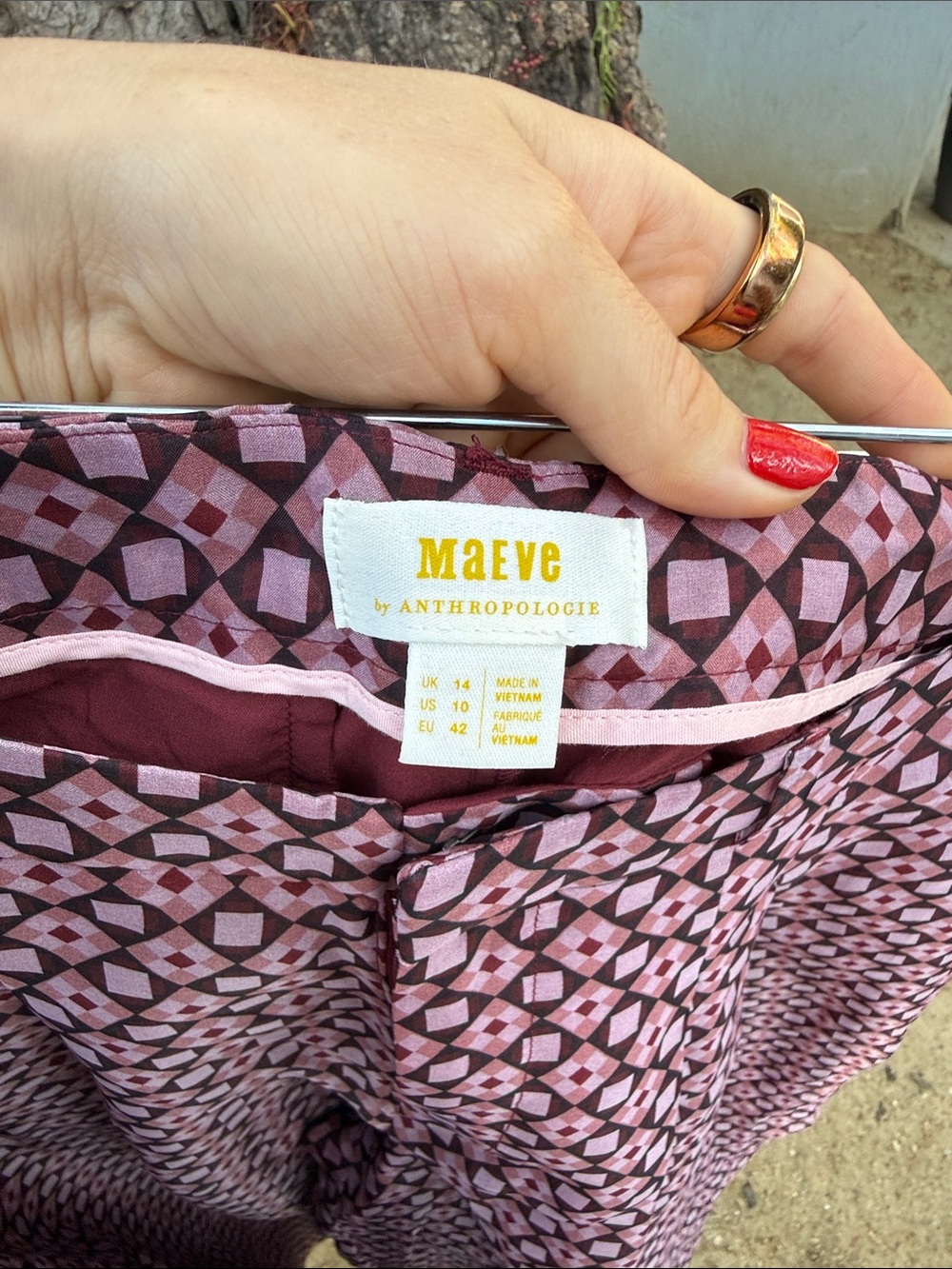 Maeve Anthropologie Silk Avery Burgundy Diamond Print Wide Leg Pants Womens - Picture 3 of 7